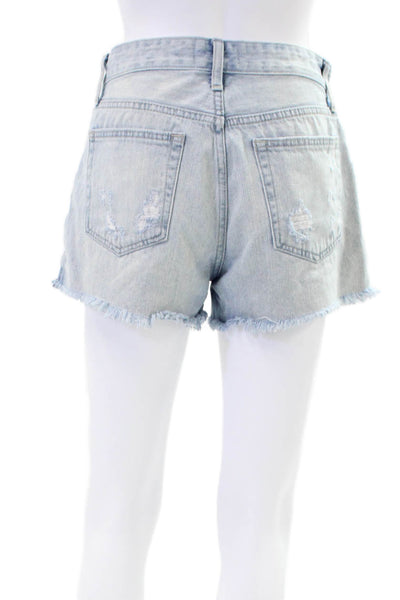 JBD Womens Zipper Fly Mid Rise Distressed Fringe Denim Shorts Blue Size Medium