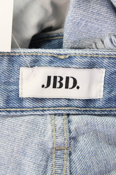 JBD Womens Zipper Fly Mid Rise Distressed Fringe Denim Shorts Blue Size Medium