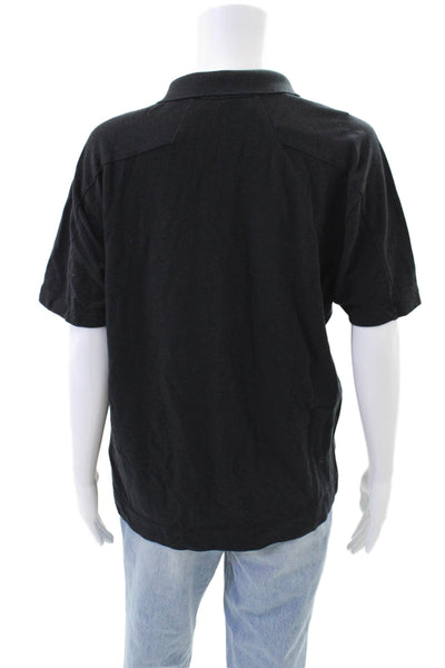 Orlebar Brown Mens Short Sleeve Collared Knit Polo Shirt Black Cotton Size Large
