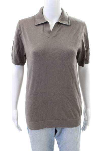 Reiss Womens Short Sleeve Collared V Neck Knit Shirt Gray Wool Size Extra Small