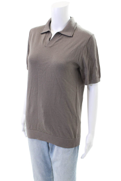 Reiss Womens Short Sleeve Collared V Neck Knit Shirt Gray Wool Size Extra Small