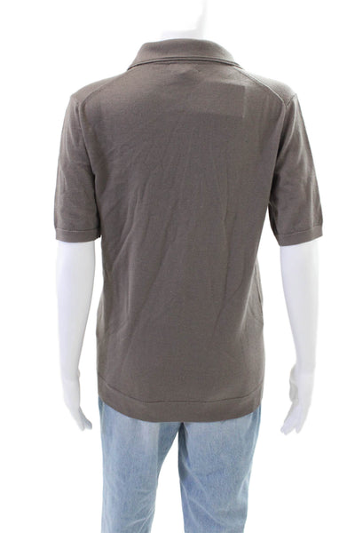 Reiss Womens Short Sleeve Collared V Neck Knit Shirt Gray Wool Size Extra Small