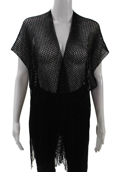 Twinset Womens Glittery Open Knit Short Sleeve Cardigan Sweater Black Size M
