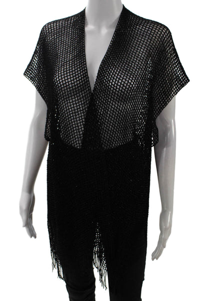 Twinset Womens Glittery Open Knit Short Sleeve Cardigan Sweater Black Size M