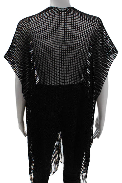 Twinset Womens Glittery Open Knit Short Sleeve Cardigan Sweater Black Size M