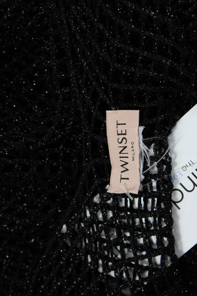 Twinset Womens Glittery Open Knit Short Sleeve Cardigan Sweater Black Size M