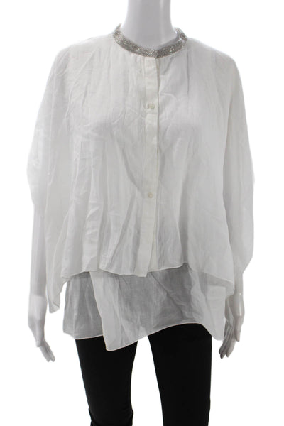 Fabiana Filippi Womens Crystal Detail Sleeveless Blouse Top White Size L