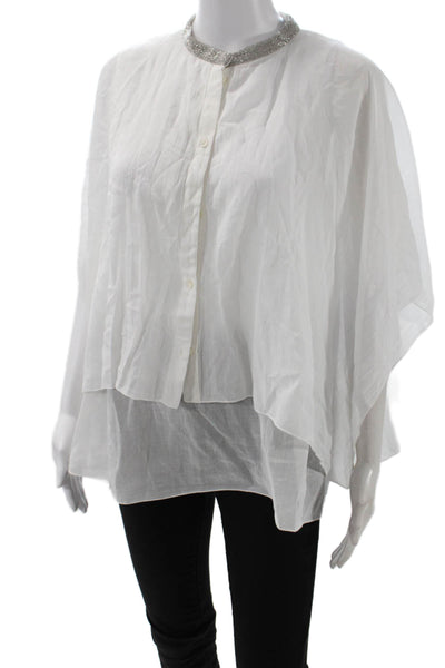 Fabiana Filippi Womens Crystal Detail Sleeveless Blouse Top White Size L