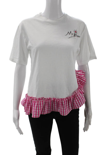 MSGM Girls Cotton Checkered Short Sleeve T-Shirt Top Pink Size 14