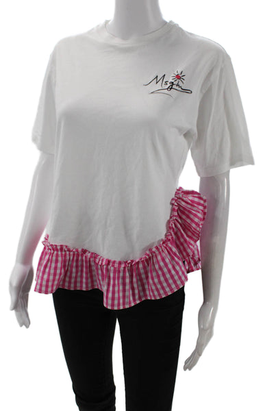 MSGM Girls Cotton Checkered Short Sleeve T-Shirt Top Pink Size 14