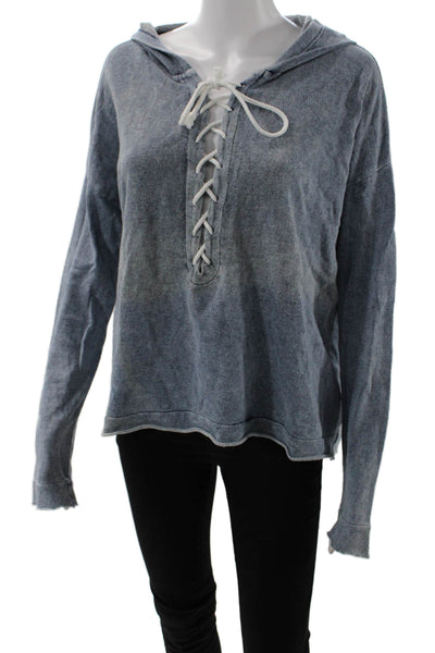 Generation Love Womens Cotton Lace Front Long Sleeve Hoodie Blue Size M