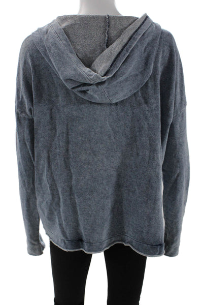 Generation Love Womens Cotton Lace Front Long Sleeve Hoodie Blue Size M