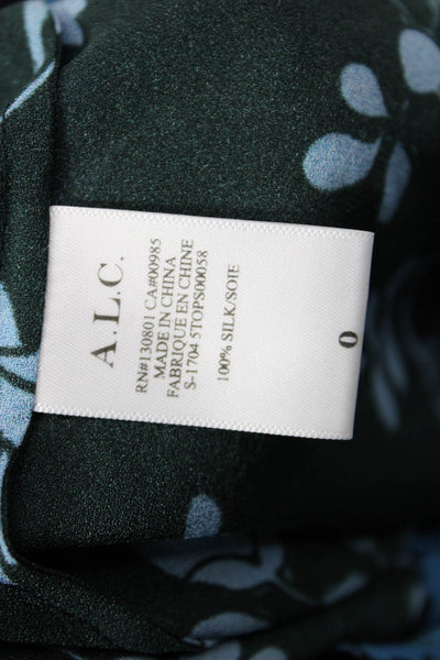 A.L.C. Womens Silk Printed Collar Short Sleeve Blouse Top Blue Size 0