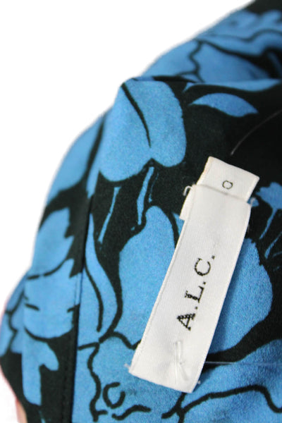 A.L.C. Womens Silk Printed Collar Short Sleeve Blouse Top Blue Size 0