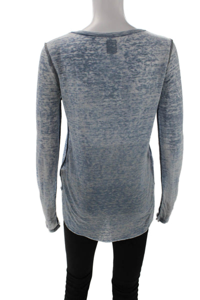 NSF Womens Distress Scoop Neck Long Sleeve Top Blue Size P
