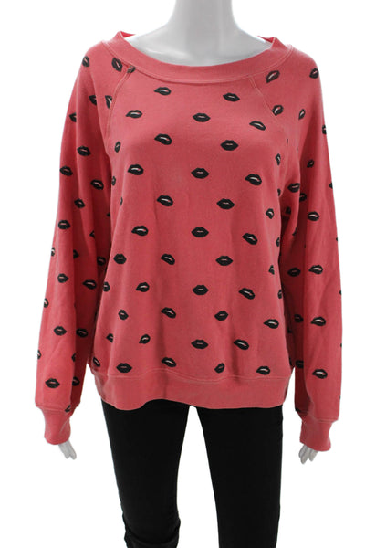 Wildfox Womens Lips Print Crew Neck Pullover Sweatshirt Top Red Size XS