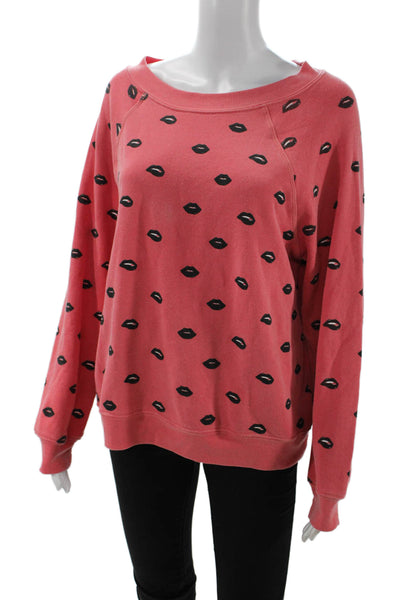 Wildfox Womens Lips Print Crew Neck Pullover Sweatshirt Top Red Size XS