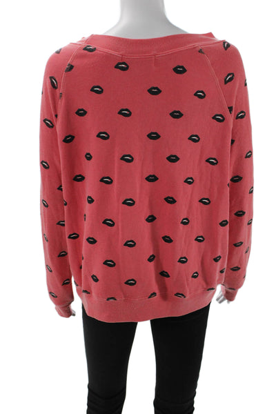 Wildfox Womens Lips Print Crew Neck Pullover Sweatshirt Top Red Size XS