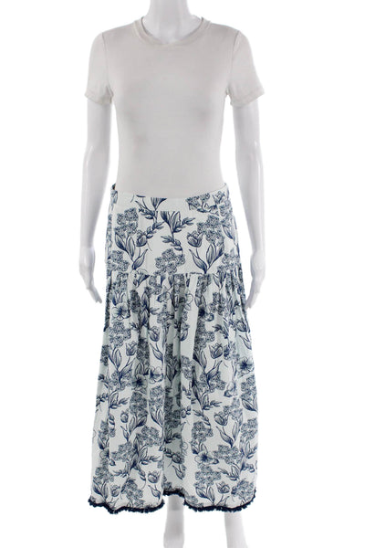 Allison Womens Cotton Floral Print Pleated Front Long Flare Skirt Blue Size 8