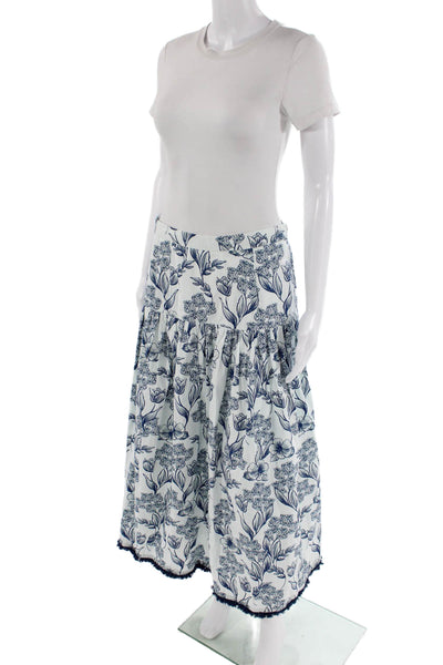 Allison Womens Cotton Floral Print Pleated Front Long Flare Skirt Blue Size 8