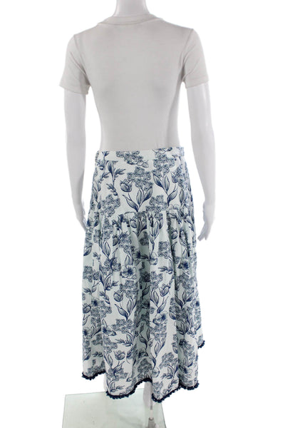 Allison Womens Cotton Floral Print Pleated Front Long Flare Skirt Blue Size 8
