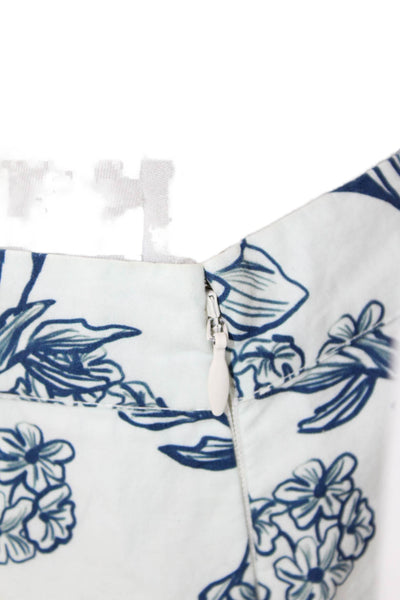 Allison Womens Cotton Floral Print Pleated Front Long Flare Skirt Blue Size 8