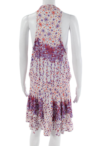 Poupette St. Barth Womens Abstract Print Lace Trim Sleeveless Multicolor Size M