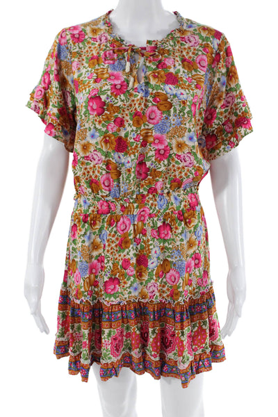 Walker & Wade Womens Floral Print Short Sleeve Tiered Dress Multicolor Size M