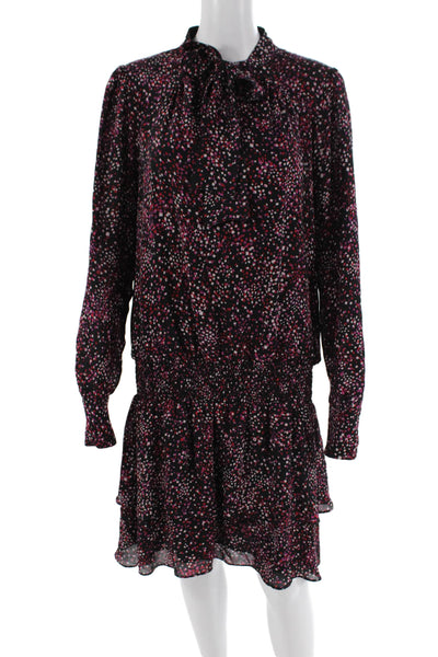 Parker Womens Silk Geometric Print A Line Dress Black Pink Size Large