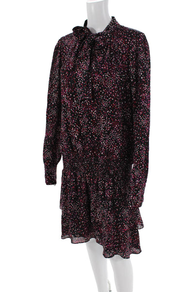 Parker Womens Silk Geometric Print A Line Dress Black Pink Size Large