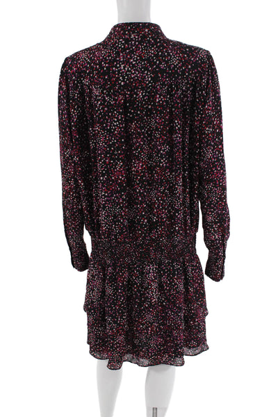 Parker Womens Silk Geometric Print A Line Dress Black Pink Size Large
