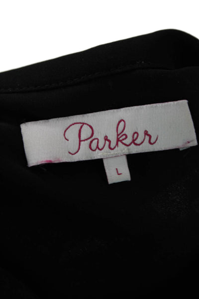 Parker Womens Silk Geometric Print A Line Dress Black Pink Size Large