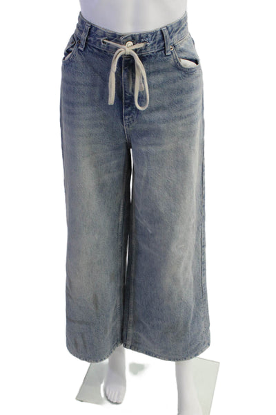 Zara Womens Zipper Fly High Rise Medium Wash Straight Jeans Blue Size 4