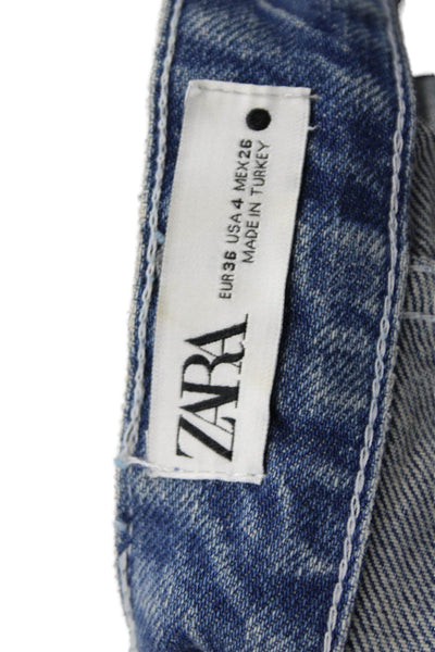 Zara Womens Zipper Fly High Rise Medium Wash Straight Jeans Blue Size 4