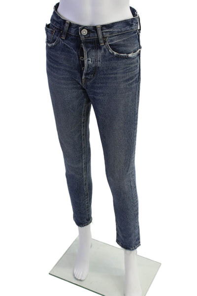 Moussy Womens Button Fly High Rise Fringe Cropped Jeans Blue Denim Size 24