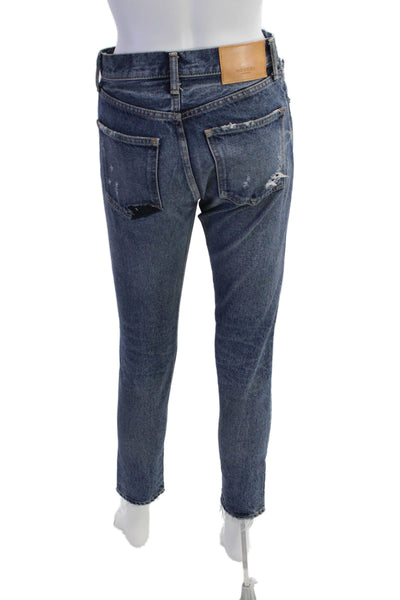 Moussy Womens Button Fly High Rise Fringe Cropped Jeans Blue Denim Size 24
