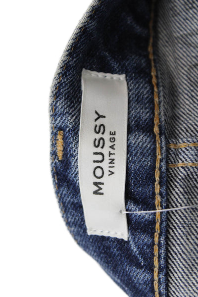 Moussy Womens Button Fly High Rise Fringe Cropped Jeans Blue Denim Size 24