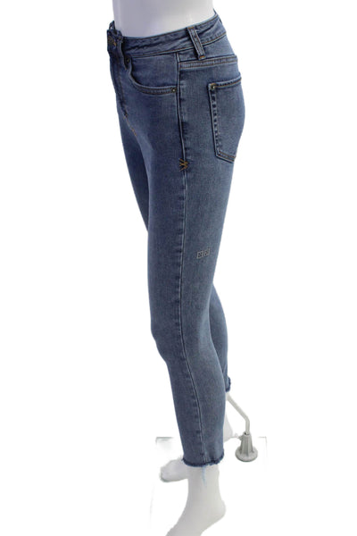 Ksubi Womens Zipper Fly High Rise Fringe Skinny Jeans Blue Denim Size 24