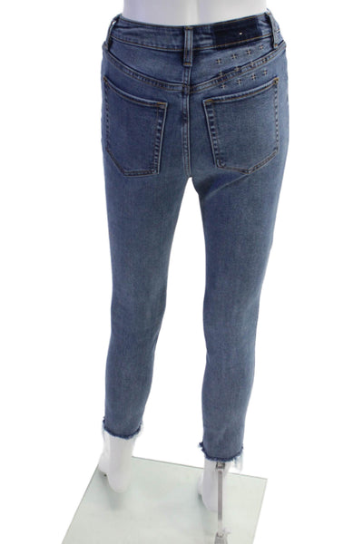 Ksubi Womens Zipper Fly High Rise Fringe Skinny Jeans Blue Denim Size 24