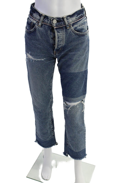 Moussy Womens Button Fly High Rise Distressed Fringe Jeans Blue Size 24