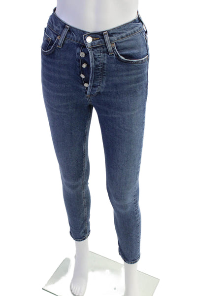 Agolde Womens Button Fly High Rise Medium Wash Skinny Jeans Blue Size 23