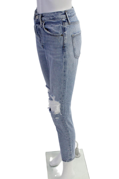 Agolde Womens Button Fly High Rise Distressed Cropped Jeans Blue Size 23