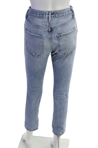 Agolde Womens Button Fly High Rise Distressed Cropped Jeans Blue Size 23
