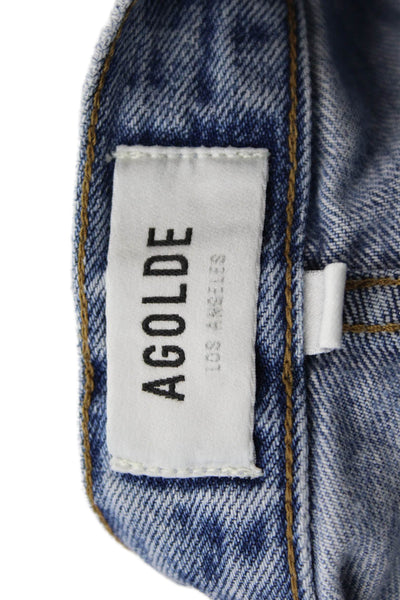 Agolde Womens Button Fly High Rise Distressed Cropped Jeans Blue Size 23