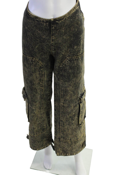 Lioness Womens Side Zip High Rise Denim Wide Leg Cargo Pants Yellow Small