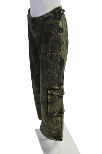 Lioness Womens Side Zip High Rise Denim Wide Leg Cargo Pants Yellow Small