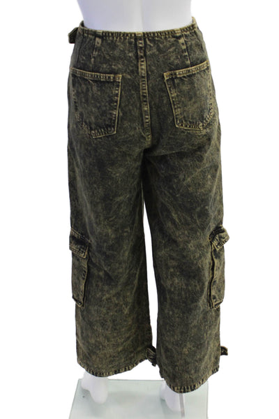 Lioness Womens Side Zip High Rise Denim Wide Leg Cargo Pants Yellow Small