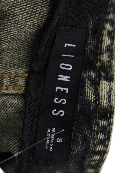 Lioness Womens Side Zip High Rise Denim Wide Leg Cargo Pants Yellow Small