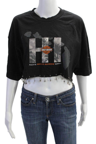 The Vintage Twin Womens Short Sleeve Crew Neck Graphic Pin Top Black Size XL