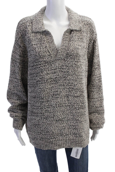 Zara Womens Long Sleeve V Neck Knit Boxy Sweatshirt Gray Size Large